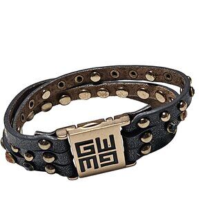 Goodworks Black Leather Wrap Bracelet Gold Tone Hardware Rhinestone Accents